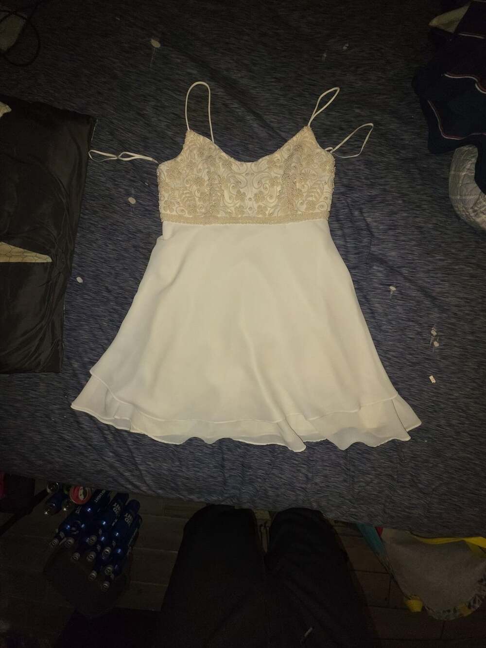 Caché Beaded Dress Size 11/12 White Chiffon Mini